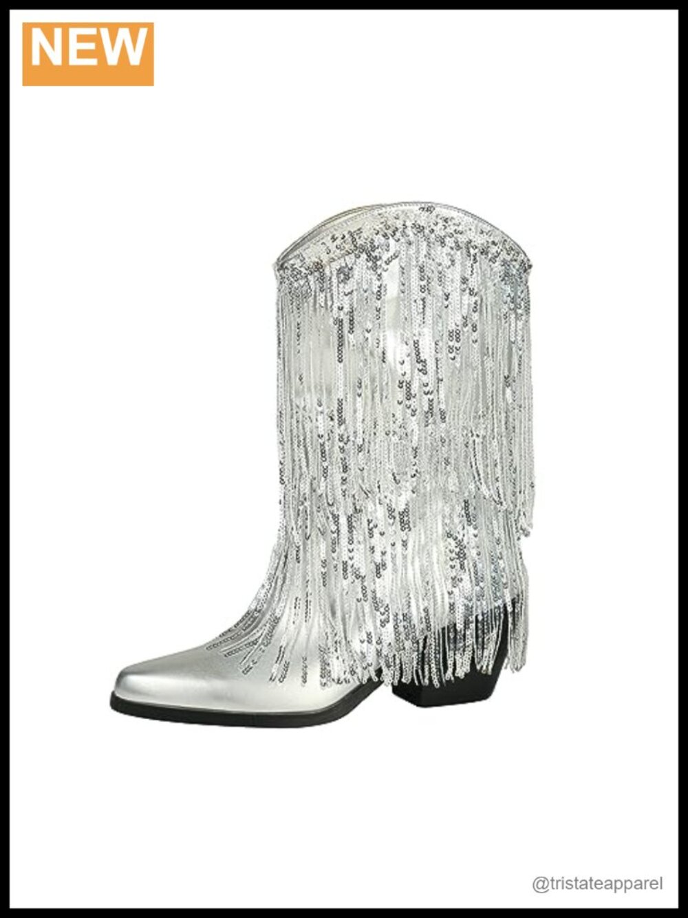 Leather-like Western Booties Mid Heel Tassel Sequin Embellished Ankle Boots